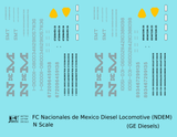 N De M Mexico GE Diesel Locomotive Silver  - Decal - Choose Scale