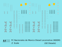 N De M Mexico GE Diesel Locomotive Silver  - Decal - Choose Scale