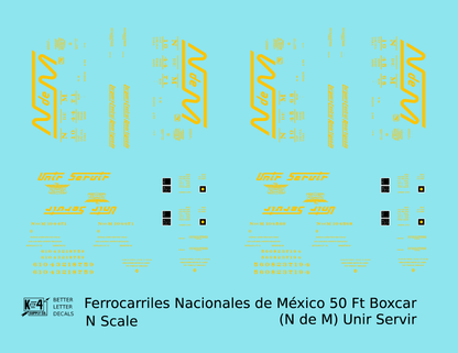 Nacionales De México 50 Ft Ribbed Boxcar Yellow NDEM Unir Servir