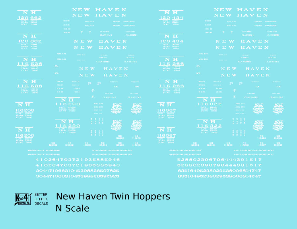 New York, New Haven, and Hartford Ribbed Twin Hopper White HM HM1 HM2 Classes