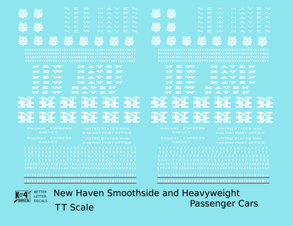 New York, New Haven, and Hartford Heavyweight/Smoothside Passenger Cars White  - Decal - Choose Scale