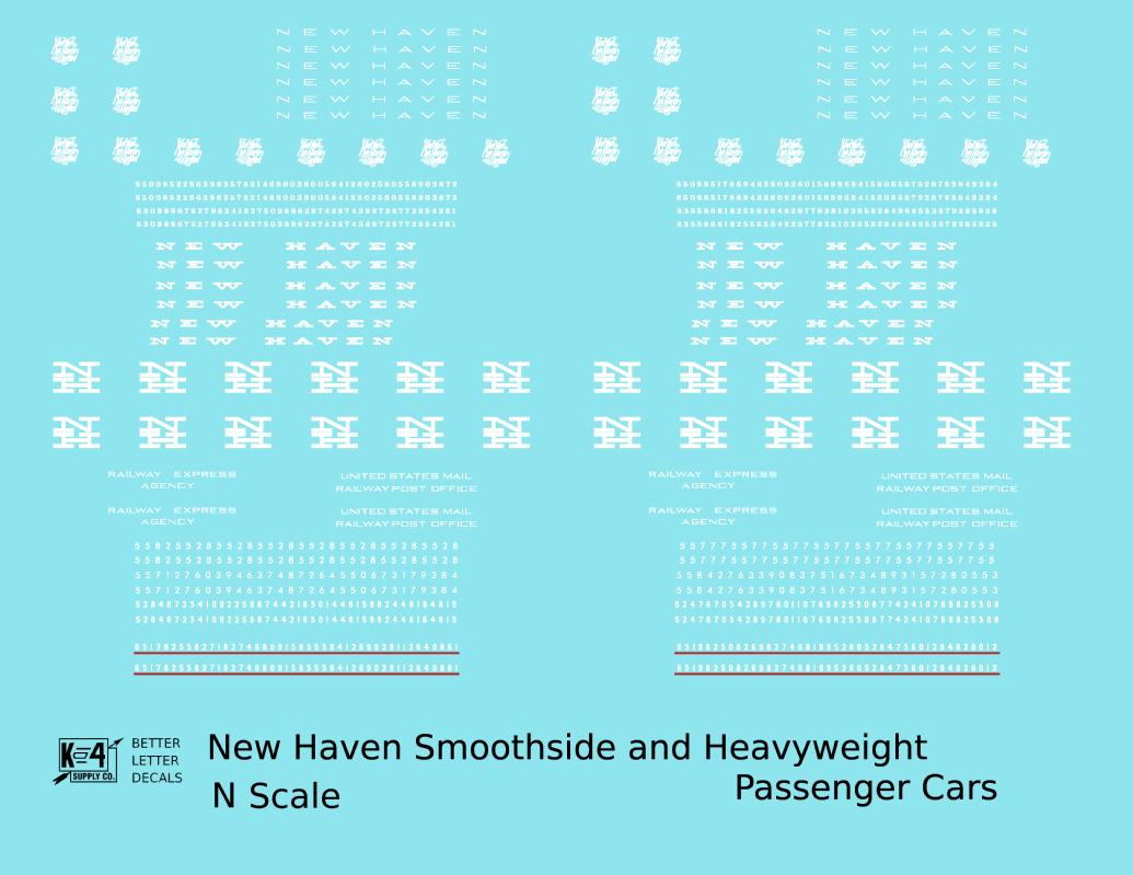 New York, New Haven, and Hartford Heavyweight/Smoothside Passenger Cars White  - Decal - Choose Scale