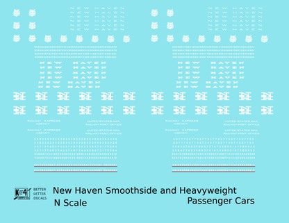 New York, New Haven, and Hartford Heavyweight/Smoothside Passenger Cars White  - Decal - Choose Scale