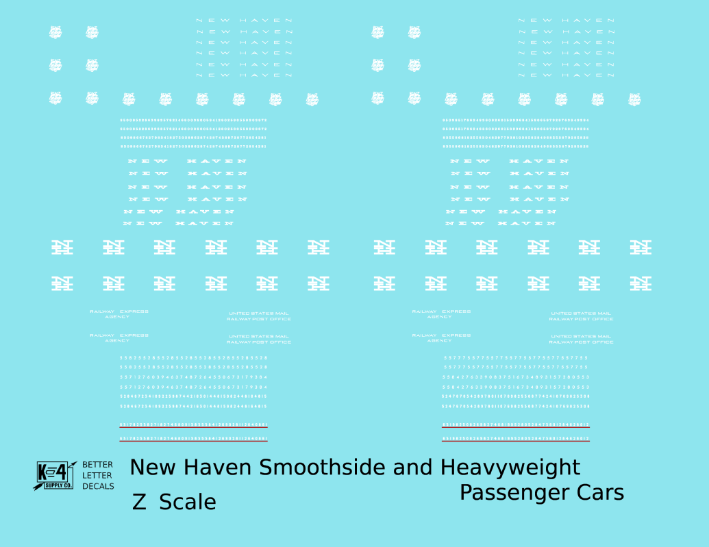 New York, New Haven, and Hartford Heavyweight/Smoothside Passenger Cars White  - Decal - Choose Scale