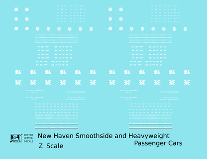 New York, New Haven, and Hartford Heavyweight/Smoothside Passenger Cars White  - Decal - Choose Scale
