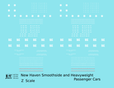 New York, New Haven, and Hartford Heavyweight/Smoothside Passenger Cars White  - Decal - Choose Scale