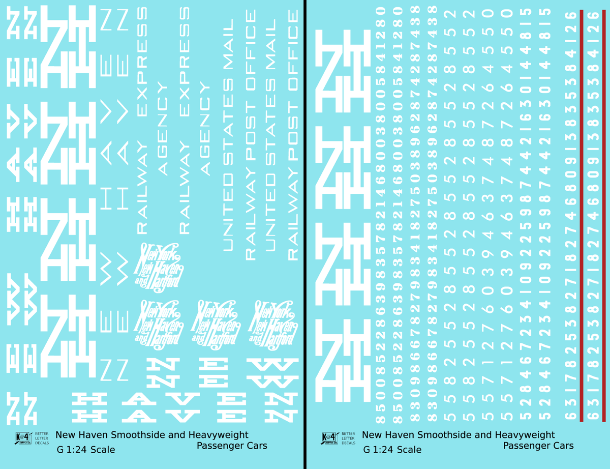 New York, New Haven, and Hartford Heavyweight/Smoothside Passenger Cars White  - Decal - Choose Scale