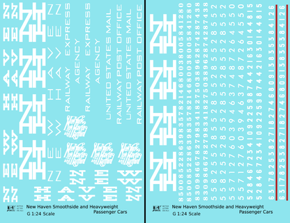 New York, New Haven, and Hartford Heavyweight/Smoothside Passenger Cars White  - Decal - Choose Scale