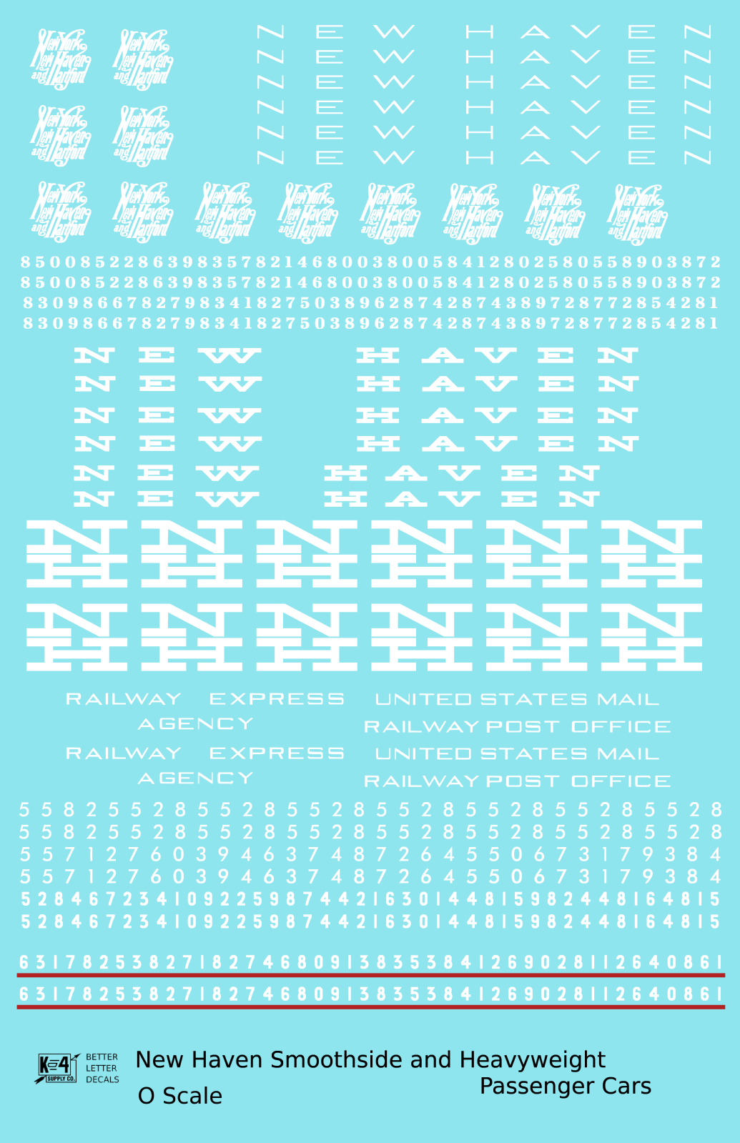 New York, New Haven, and Hartford Heavyweight/Smoothside Passenger Cars White  - Decal - Choose Scale