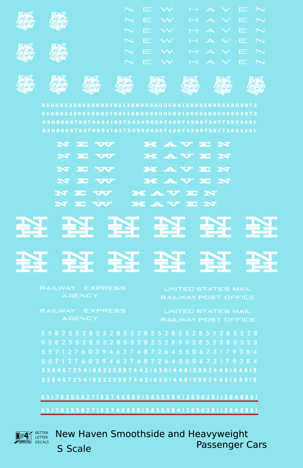 New York, New Haven, and Hartford Heavyweight/Smoothside Passenger Cars White  - Decal - Choose Scale