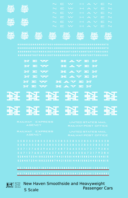New York, New Haven, and Hartford Heavyweight/Smoothside Passenger Cars White  - Decal - Choose Scale