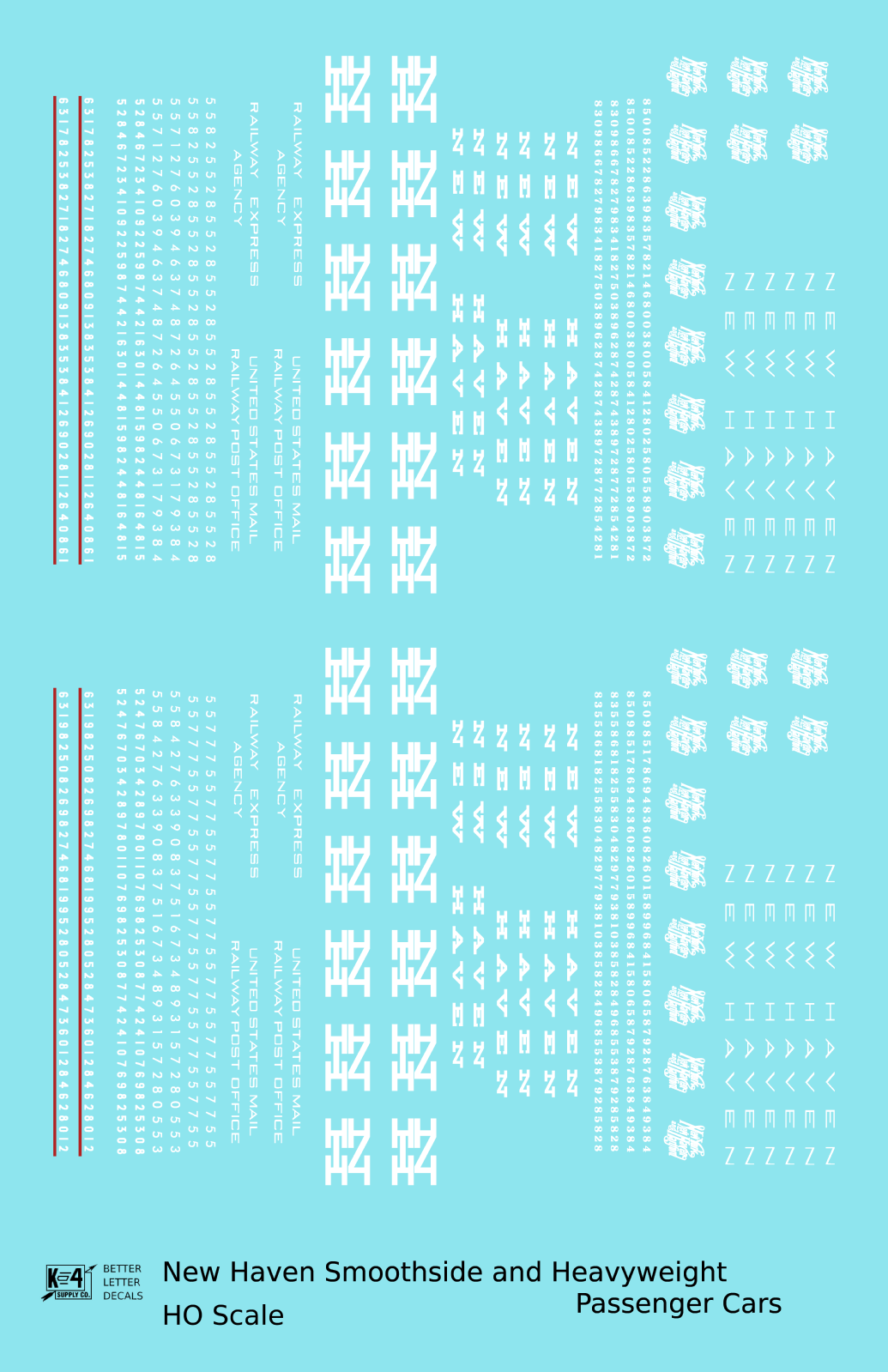 New York, New Haven, and Hartford Heavyweight/Smoothside Passenger Cars White  - Decal - Choose Scale