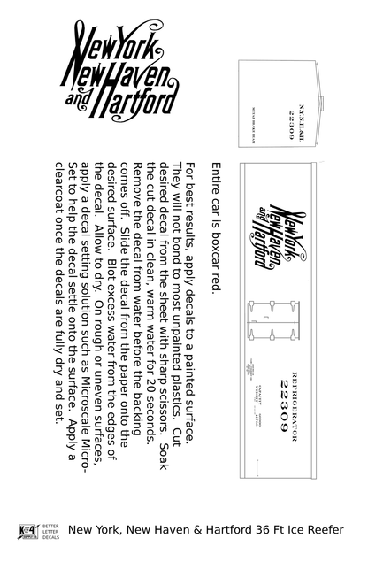 New York New Haven & Hartford 36 Ft Wood Ice Reefer Script Logo