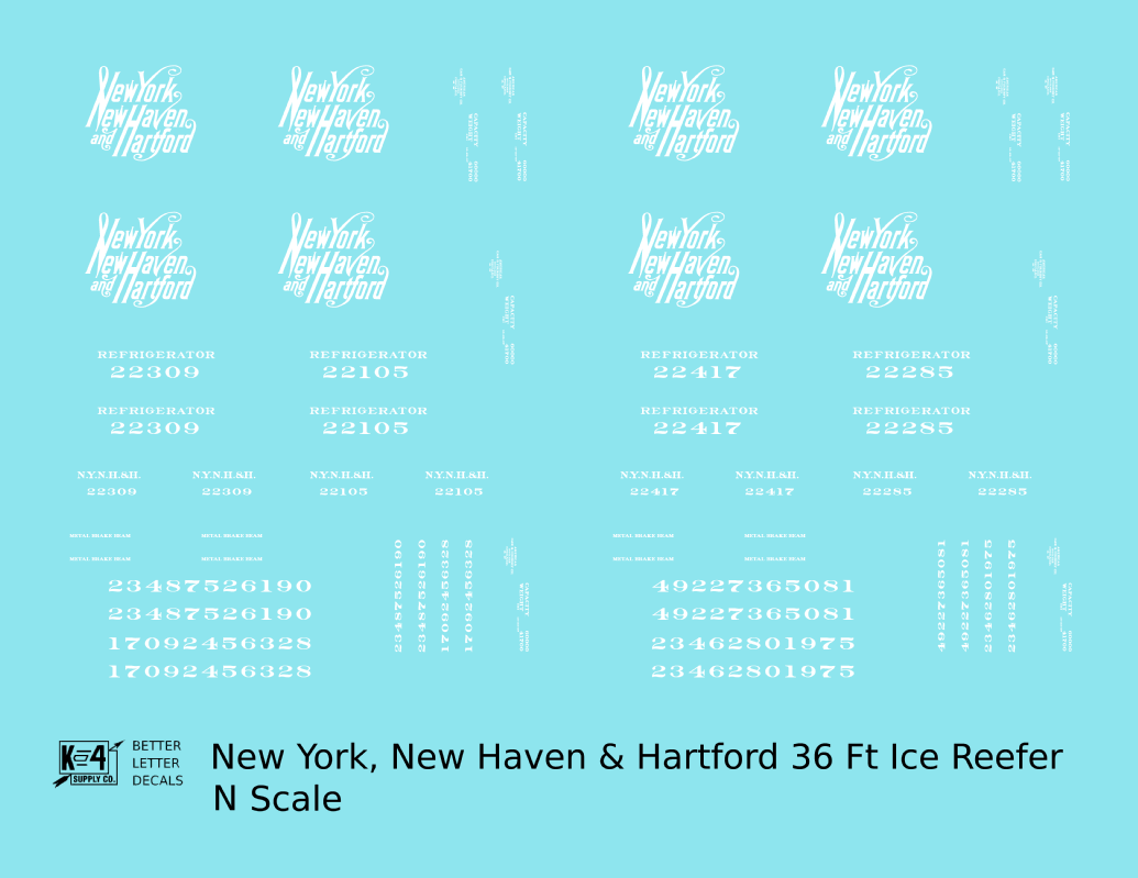 New York New Haven & Hartford 36 Ft Wood Ice Reefer Script Logo