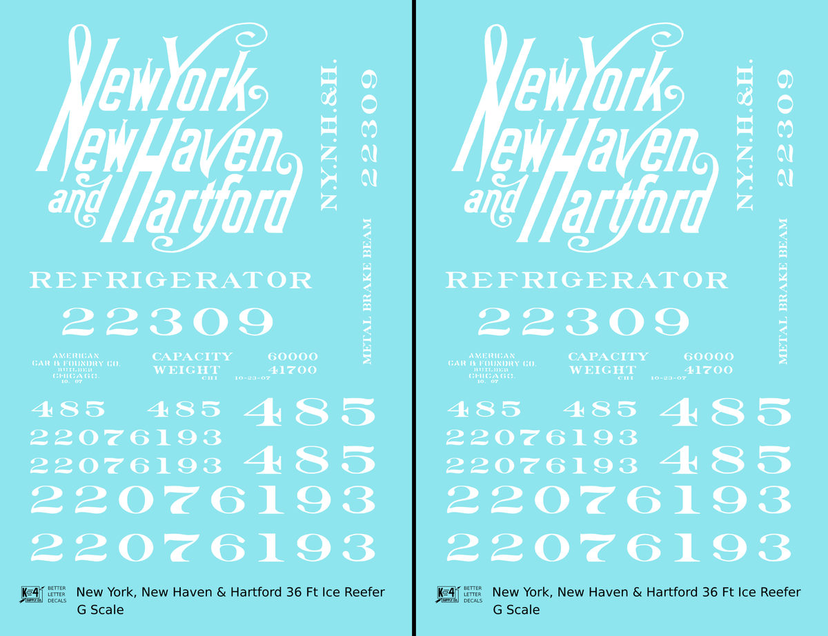 New York New Haven & Hartford 36 Ft Wood Ice Reefer Script Logo