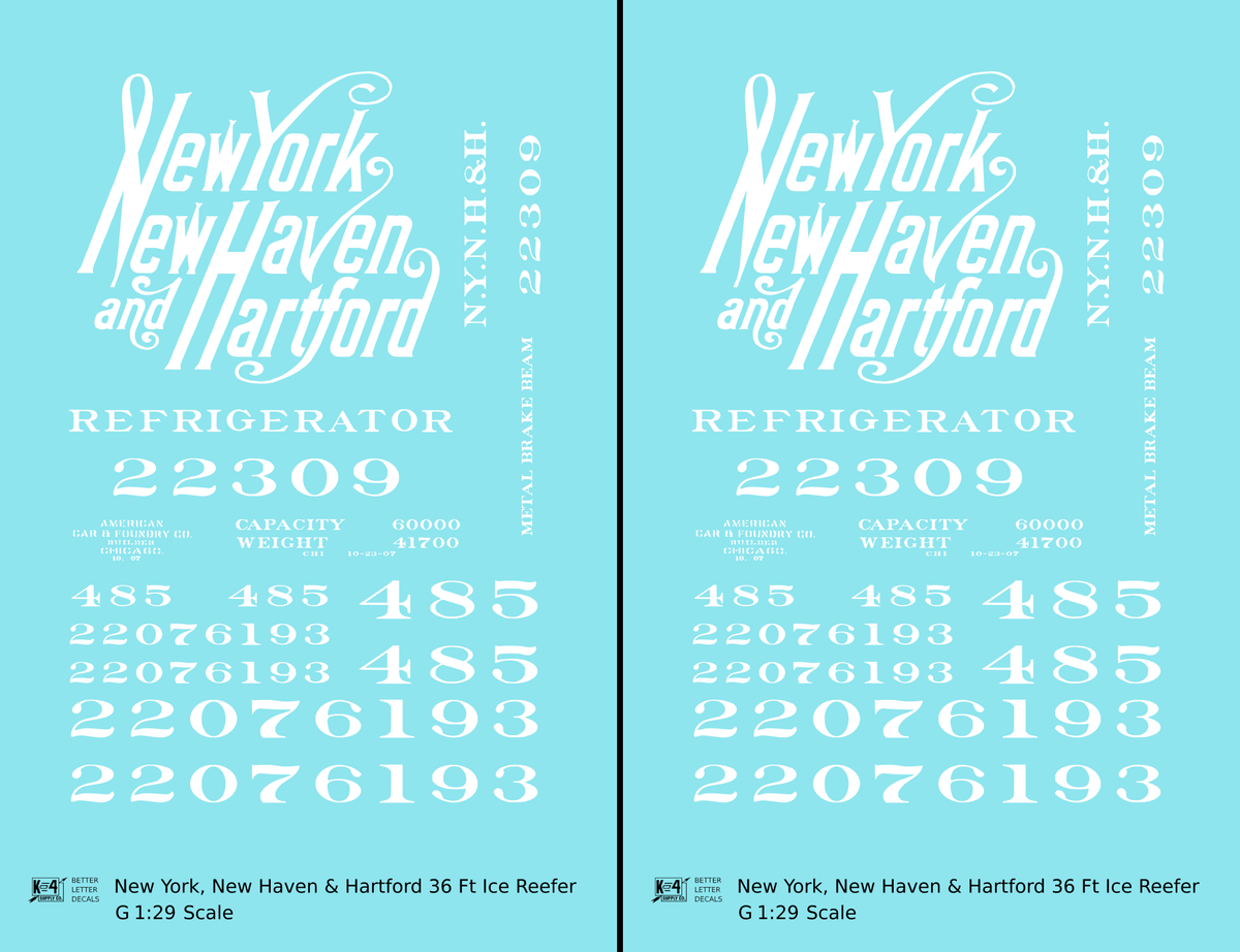 New York New Haven & Hartford 36 Ft Wood Ice Reefer Script Logo