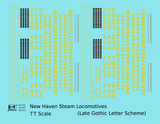 New York, New Haven, and Hartford Steam Locomotive Yellow Block Letter - Decal - Choose Scale