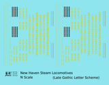 New York, New Haven, and Hartford Steam Locomotive Yellow Block Letter - Decal - Choose Scale