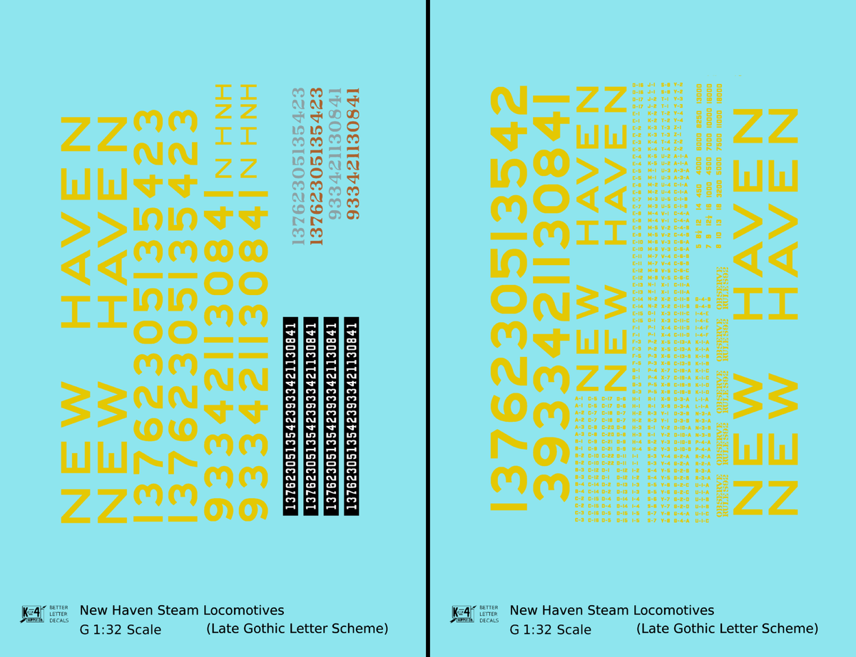 New York, New Haven, and Hartford Steam Locomotive Yellow Block Letter - Decal - Choose Scale