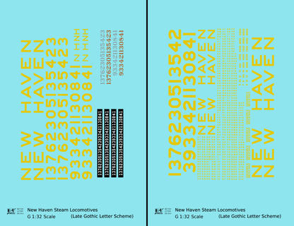 New York, New Haven, and Hartford Steam Locomotive Yellow Block Letter - Decal - Choose Scale