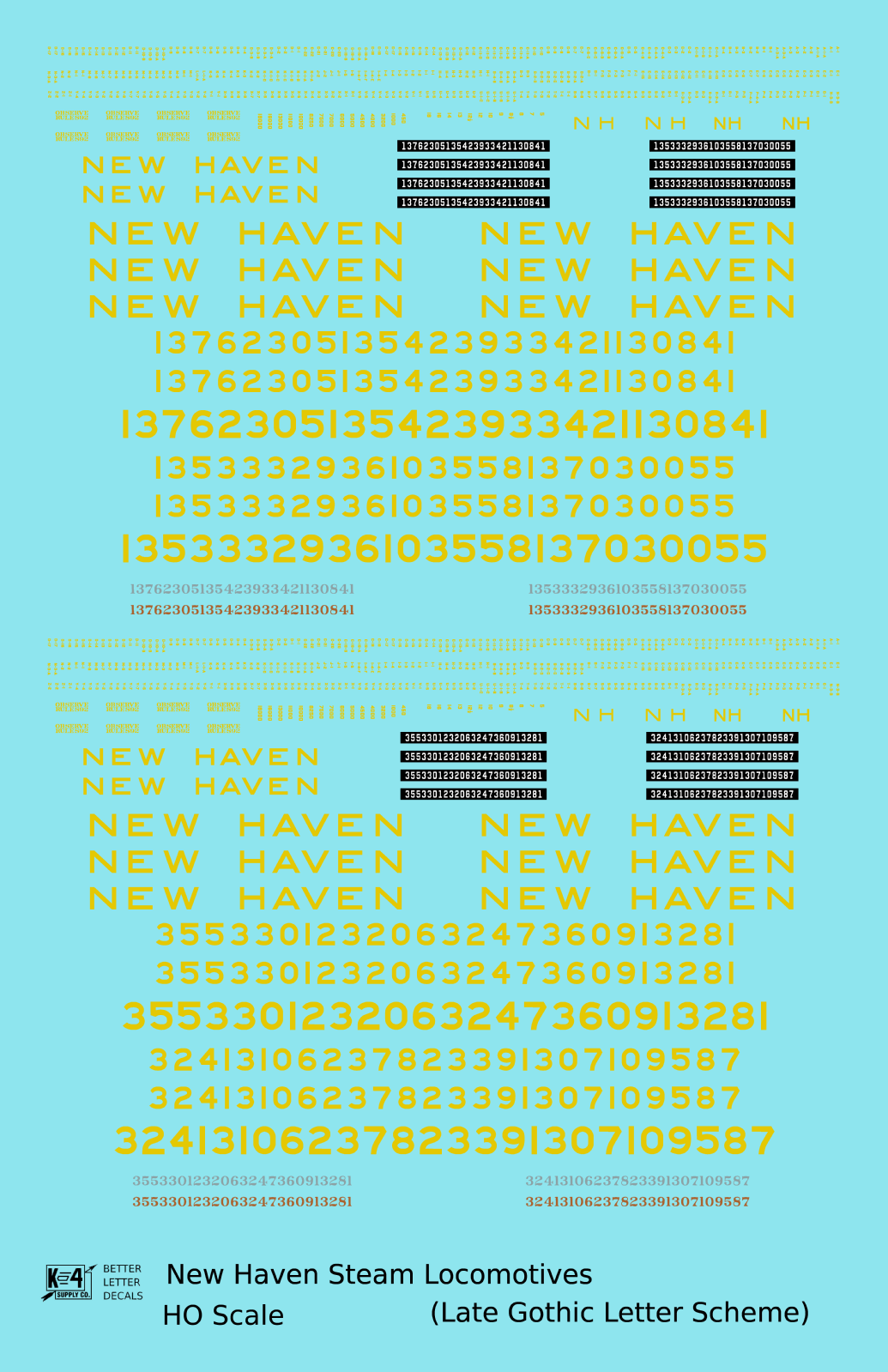 New York, New Haven, and Hartford Steam Locomotive Yellow Block Letter - Decal - Choose Scale