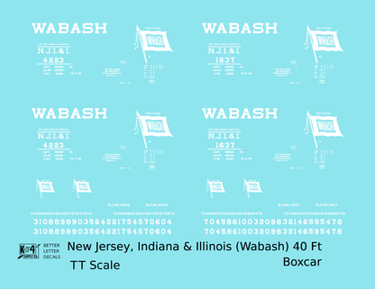 New Jersey, Indiana, & Illinois (Wabash) 40 Ft Boxcar White
