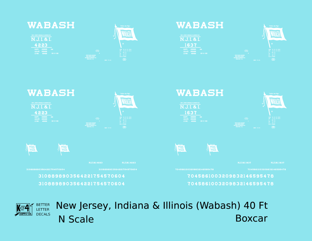 New Jersey, Indiana, & Illinois (Wabash) 40 Ft Boxcar White