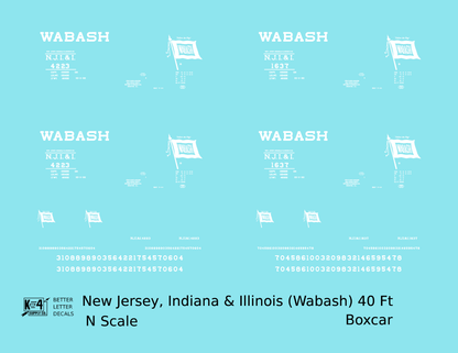 New Jersey, Indiana, & Illinois (Wabash) 40 Ft Boxcar White