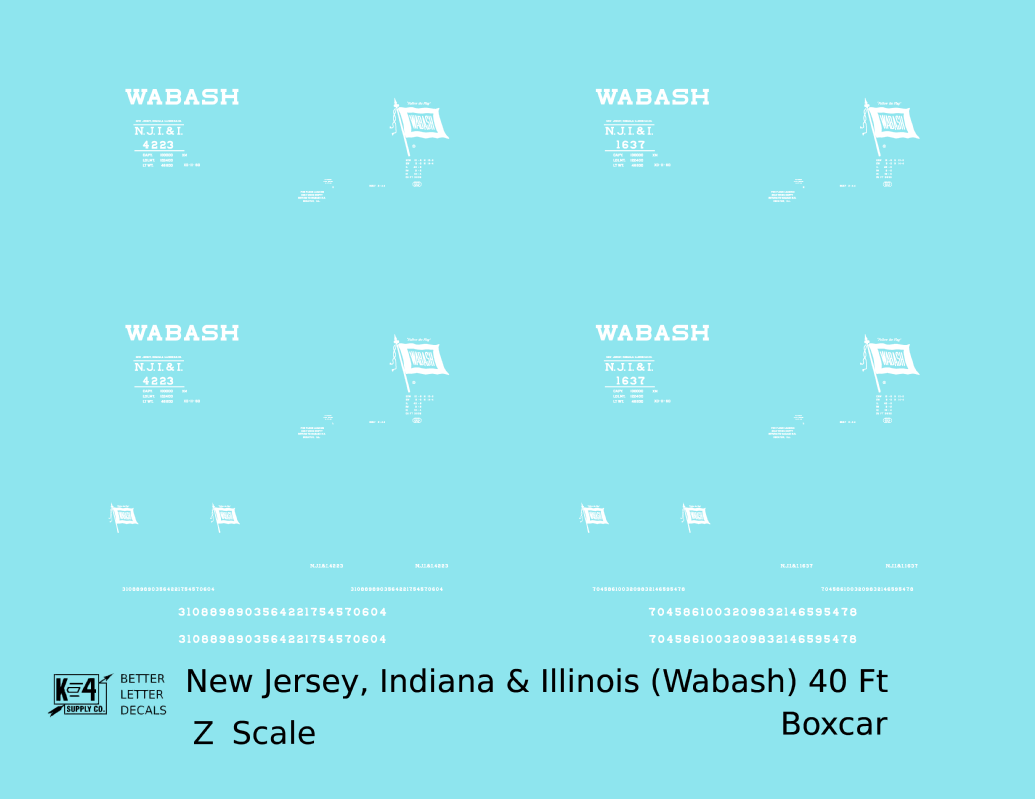 New Jersey, Indiana, & Illinois (Wabash) 40 Ft Boxcar White