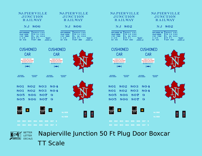 Napierville Junction Railway 50 Ft Plug Door Boxcar Blue and Red
