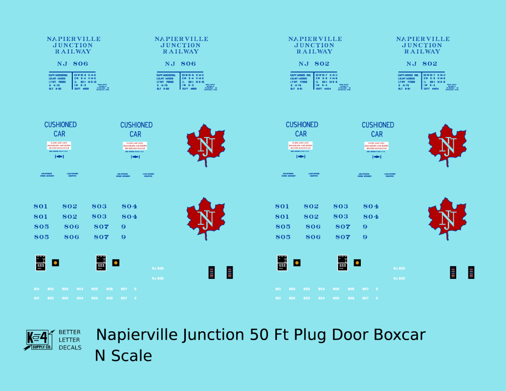 Napierville Junction Railway 50 Ft Plug Door Boxcar Blue and Red