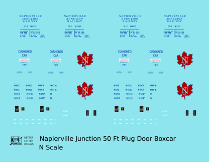 Napierville Junction Railway 50 Ft Plug Door Boxcar Blue and Red