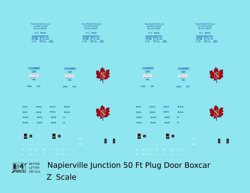 Napierville Junction Railway 50 Ft Plug Door Boxcar Blue and Red