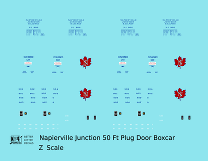 Napierville Junction Railway 50 Ft Plug Door Boxcar Blue and Red