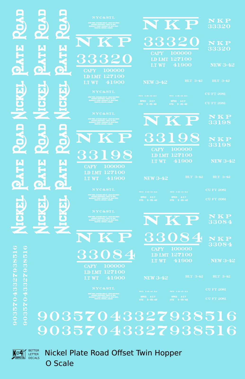 Nickel Plate Road Offset Twin Hopper White - Decal - Choose Scale