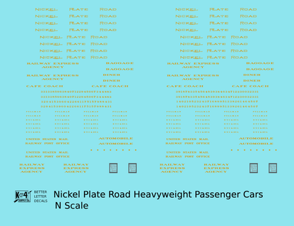 Nickel Plate Road Heavyweight Passenger Cars Dulux Gold  - Decal - Choose Scale