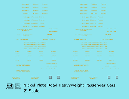 Nickel Plate Road Heavyweight Passenger Cars Dulux Gold  - Decal - Choose Scale