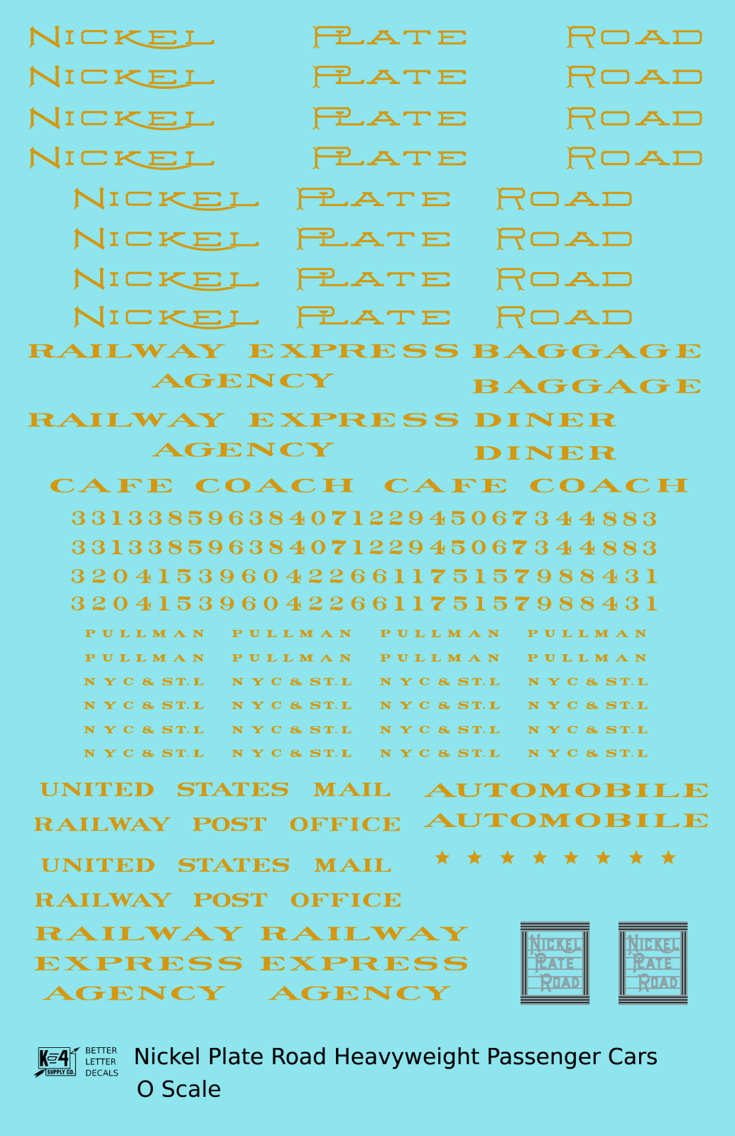 Nickel Plate Road Heavyweight Passenger Cars Dulux Gold  - Decal Sheet