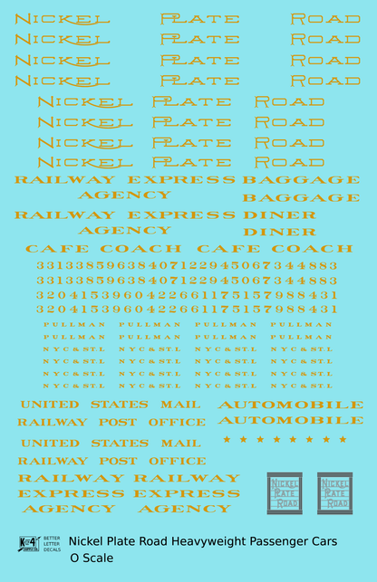 Nickel Plate Road Heavyweight Passenger Cars Dulux Gold  - Decal Sheet