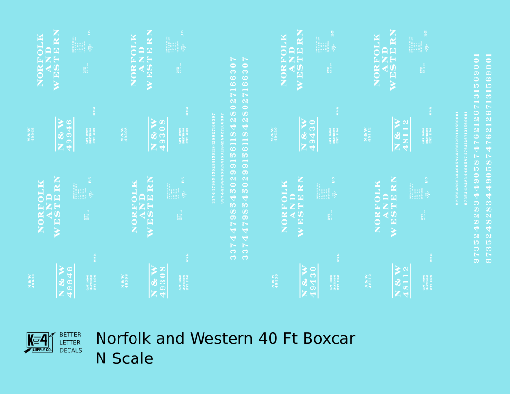 Norfolk and Western 40 Ft Boxcar White Roman Lettering