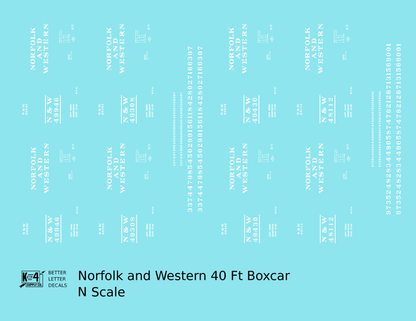 Norfolk and Western 40 Ft Boxcar White Roman Lettering