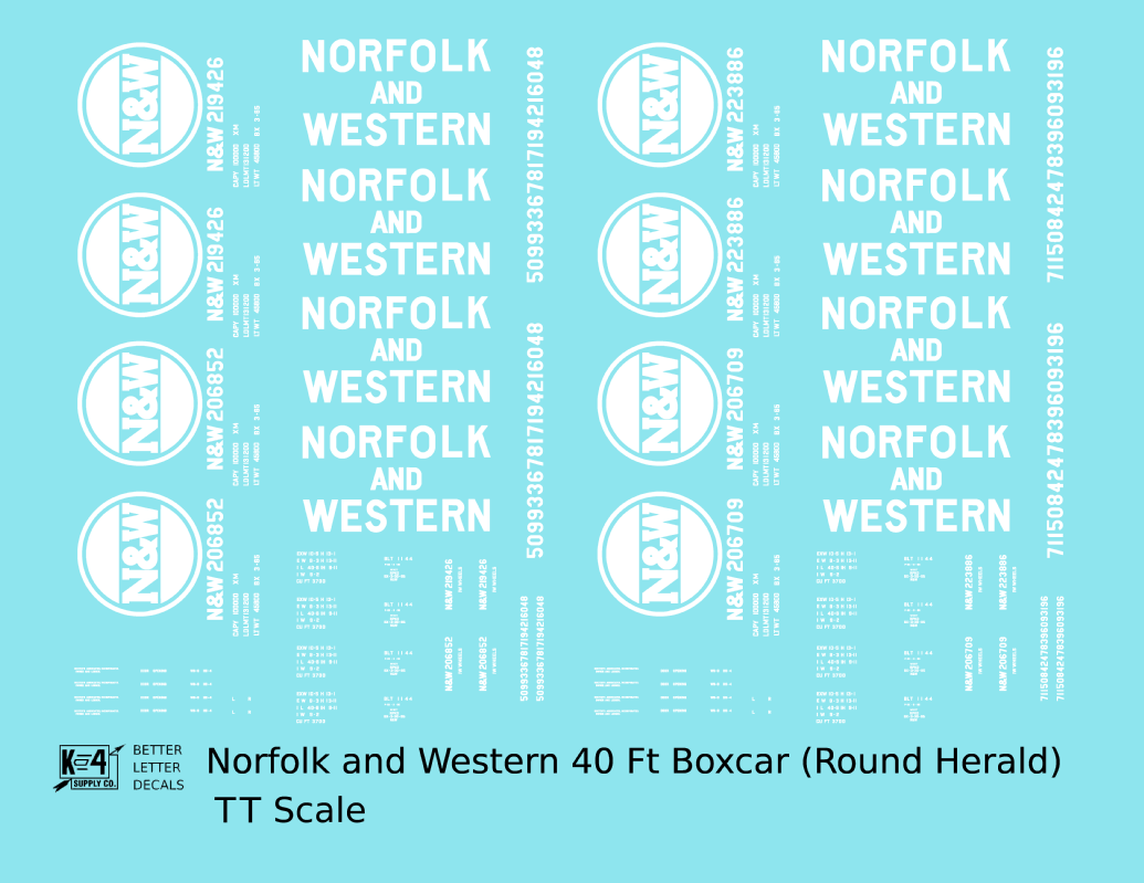 Norfolk and Western 40 Ft Boxcar White Round Herald