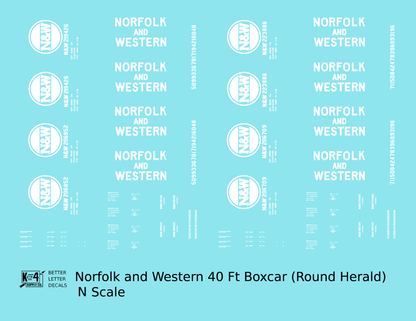 Norfolk and Western 40 Ft Boxcar White Round Herald