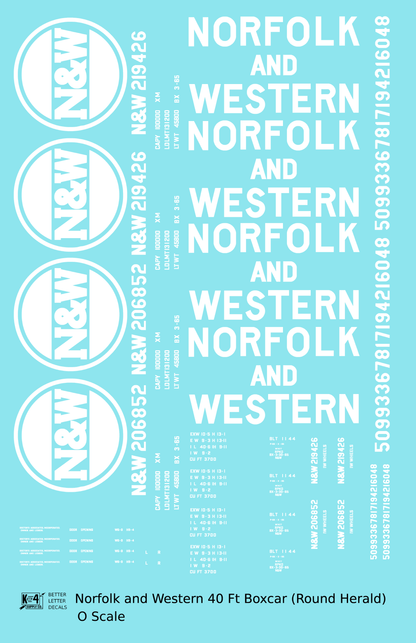 Norfolk and Western 40 Ft Boxcar White Round Herald