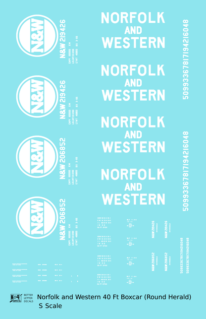 Norfolk and Western 40 Ft Boxcar White Round Herald