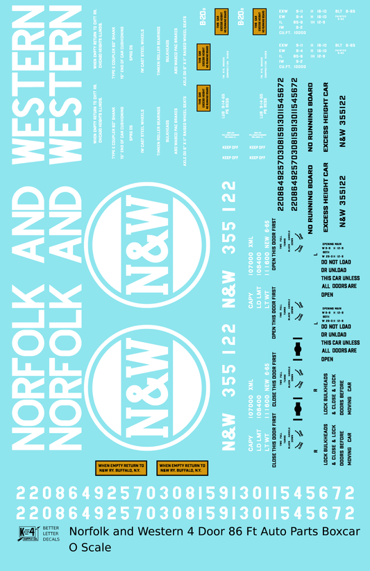 Norfolk and Western 4-Door 86 Ft Auto Parts Boxcar White