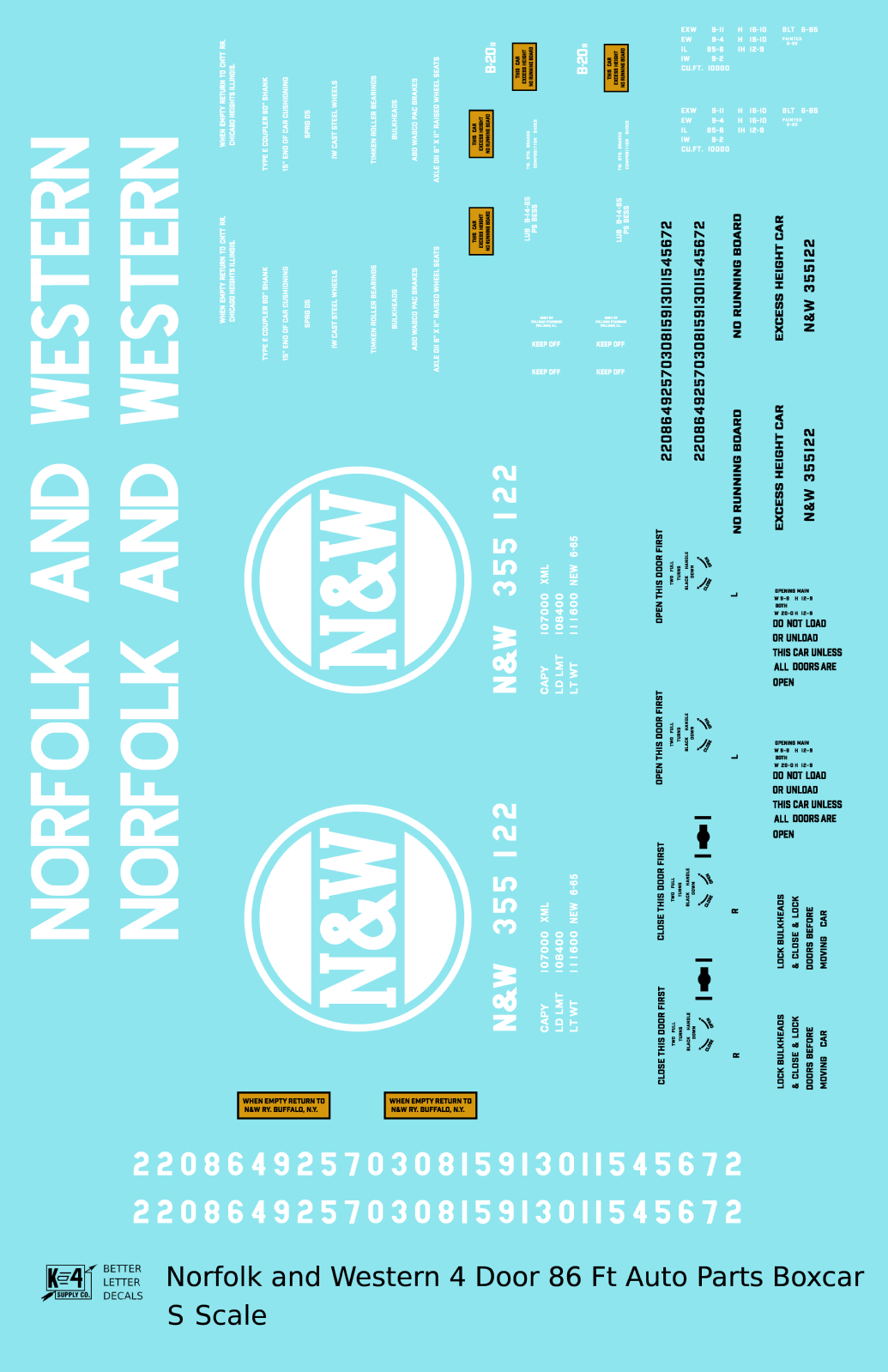 Norfolk and Western 4-Door 86 Ft Auto Parts Boxcar White