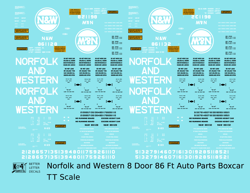 Norfolk and Western 8-Door 86 Ft Auto Parts Boxcar White