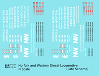 Norfolk and Western Diesel Locomotive White Late Scheme - Decal - Choose Scale