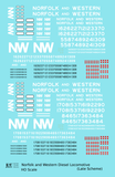 Norfolk and Western Diesel Locomotive White Late Scheme - Decal - Choose Scale